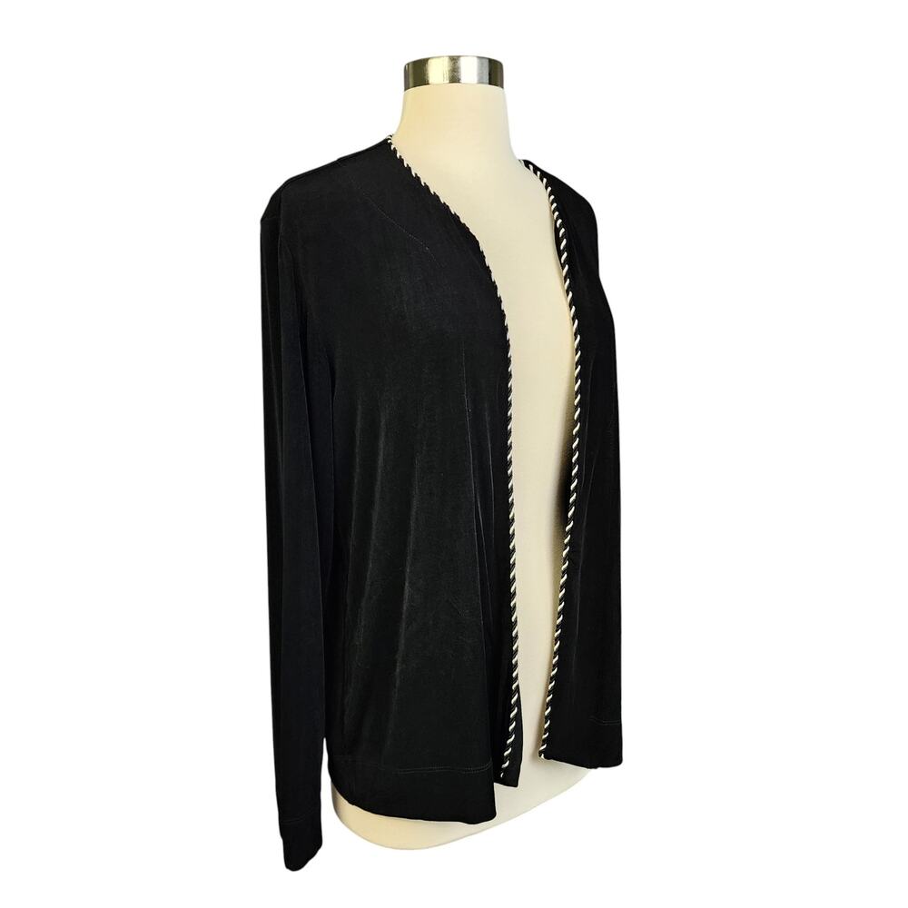 Chicos Travelers Womens Vintage Cardigan Size US Large Black Braided Hem‎ Travel